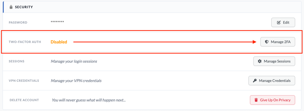 2FA location in My Account