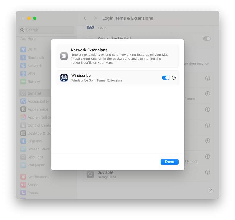 Network Extensions Menu on MacOS