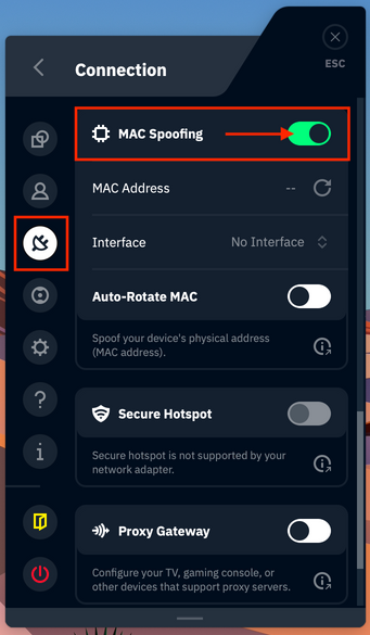 MAC Spoofing feature