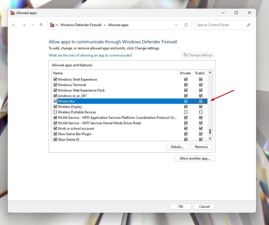 Windscribe check boxes