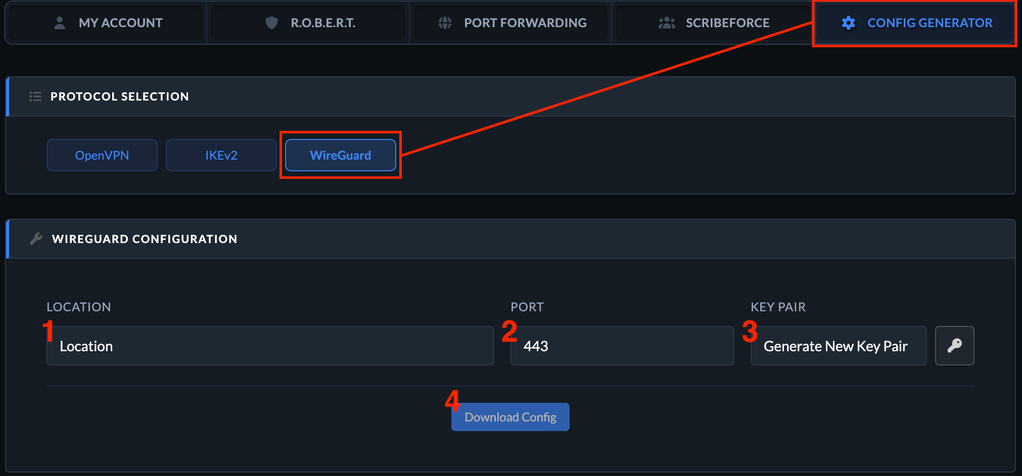 WireGuard Config generation layout