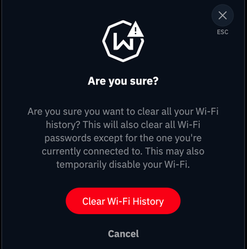 Clear Wi-Fi History Confirmation